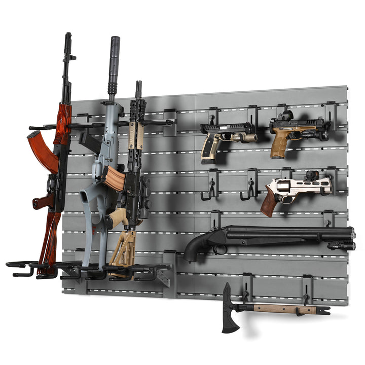 Wall Rack System - 10 Panels w/ 6 Rifle & 12 Pistol Hooks - Gray#color_sw-gray