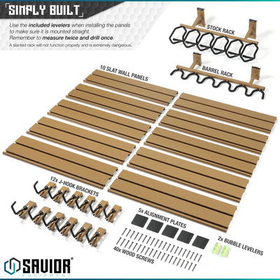 Simply Built - Use the included levelers when installing the panels to make sure it is mounted properly. Remember to measure twice and drill once. A slanted rack will not function properly and is extremely dangerous.