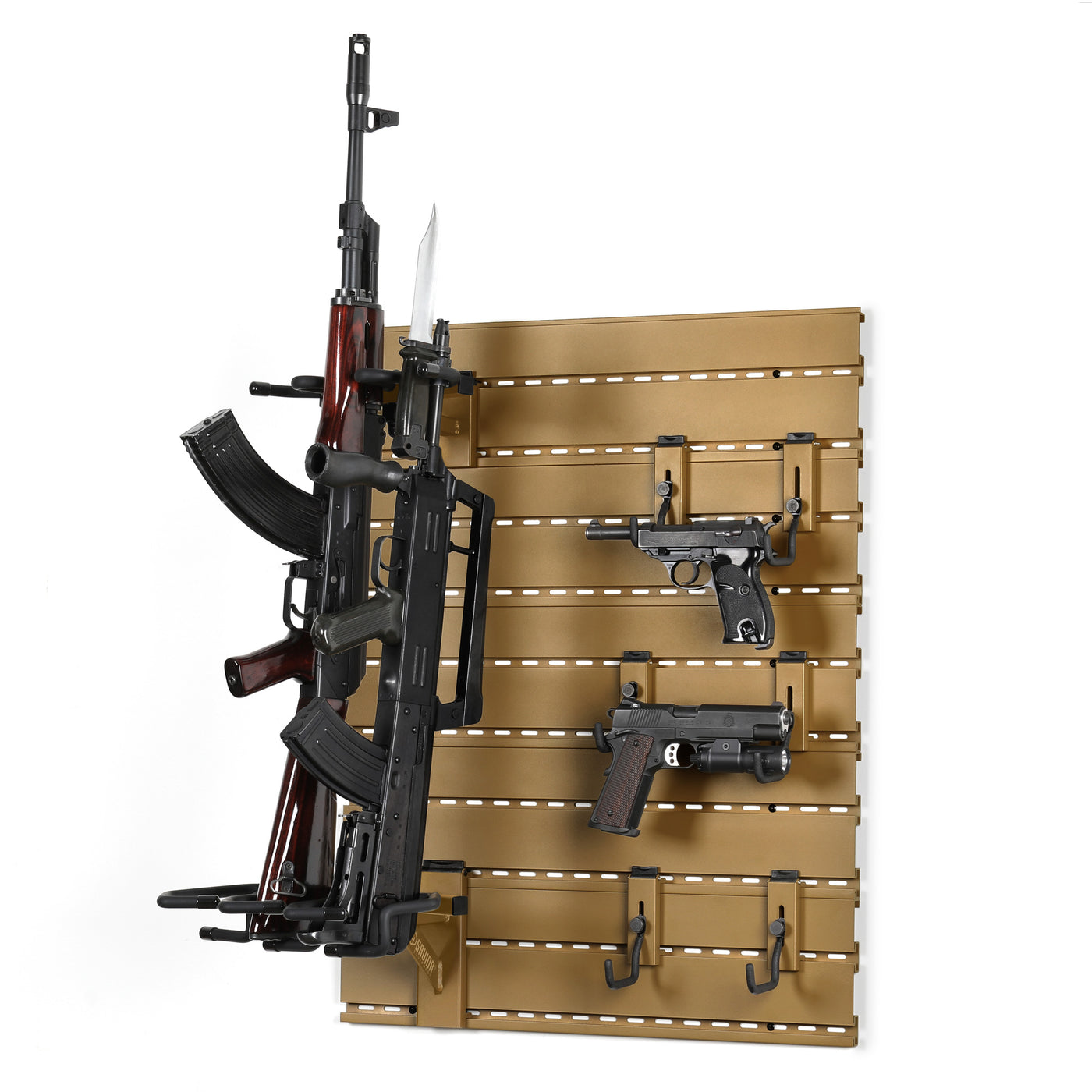 Wall Rack System - 5 Panels w/ 3 Rifle & 6 Pistol Hooks - Tan