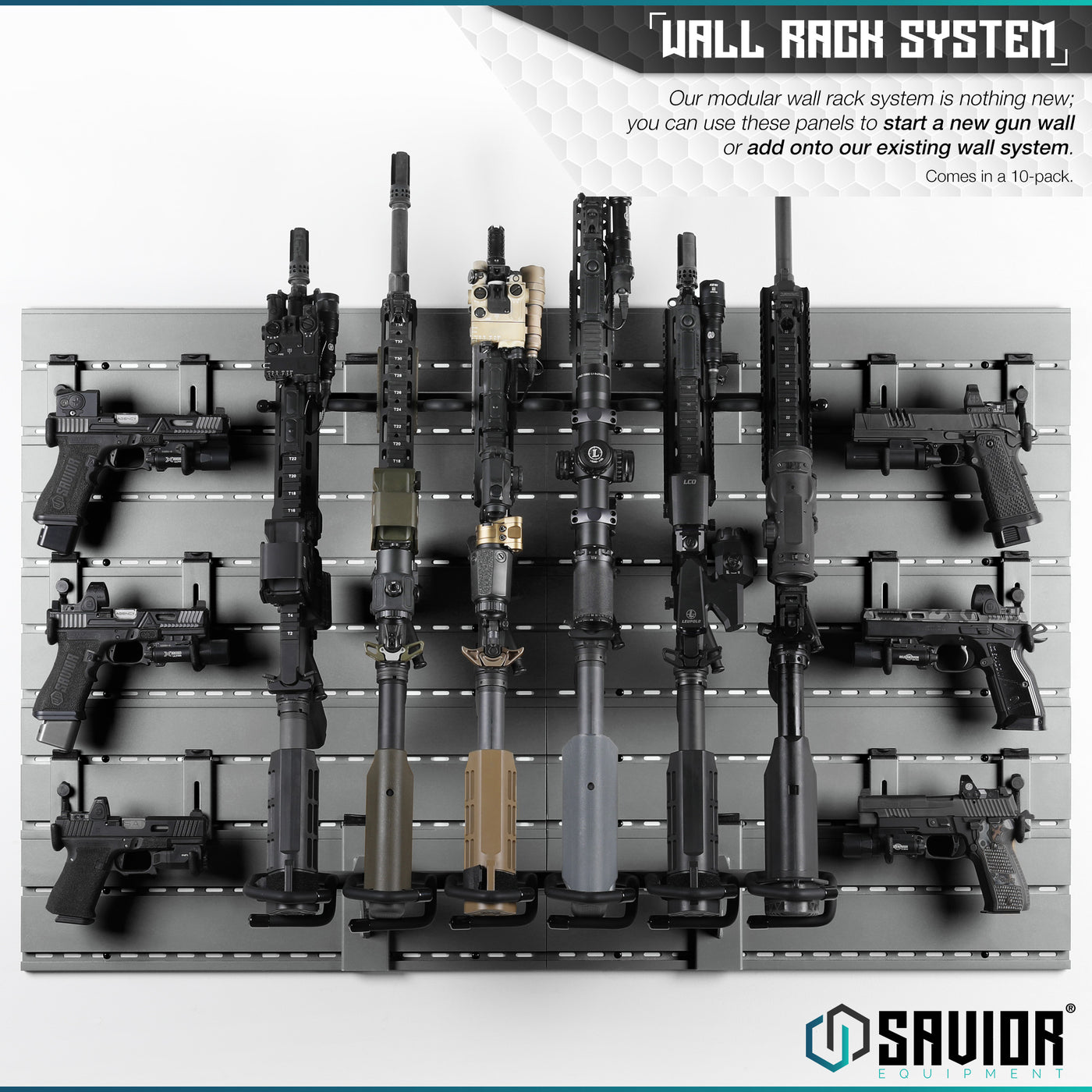 Wall Rack System - Our modular wall rack system is nothing new; you can use these panels to start a new gun wall or add onto our existing wall system. Comes in a 10-pack.