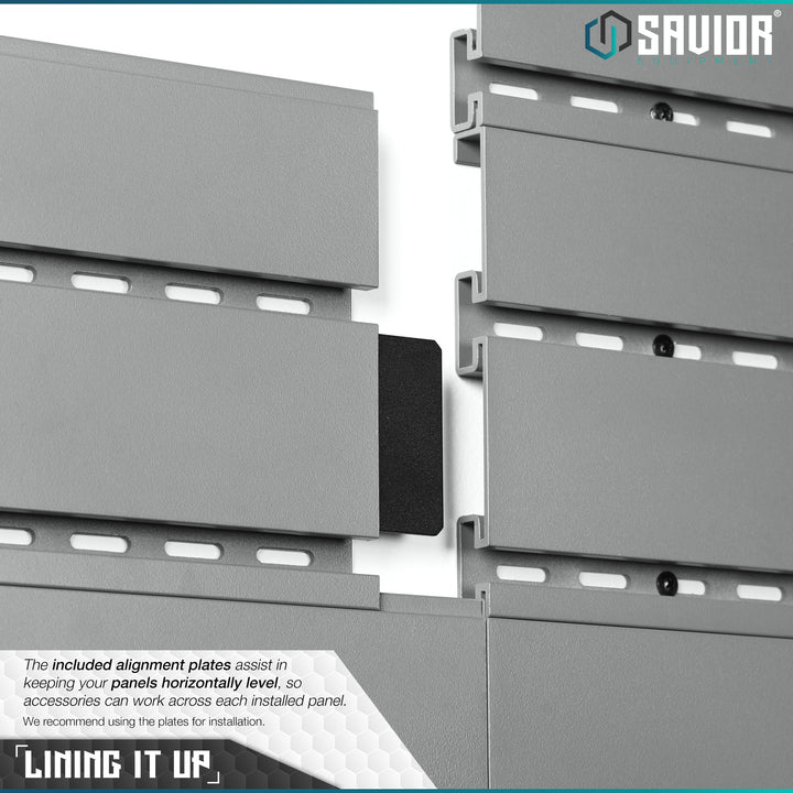Lining It Up - The included alignment plates assist in keeping your panels horizontally level, so accessories can work across each installed panel. We recommend using the plates for installation.#color_sw-gray