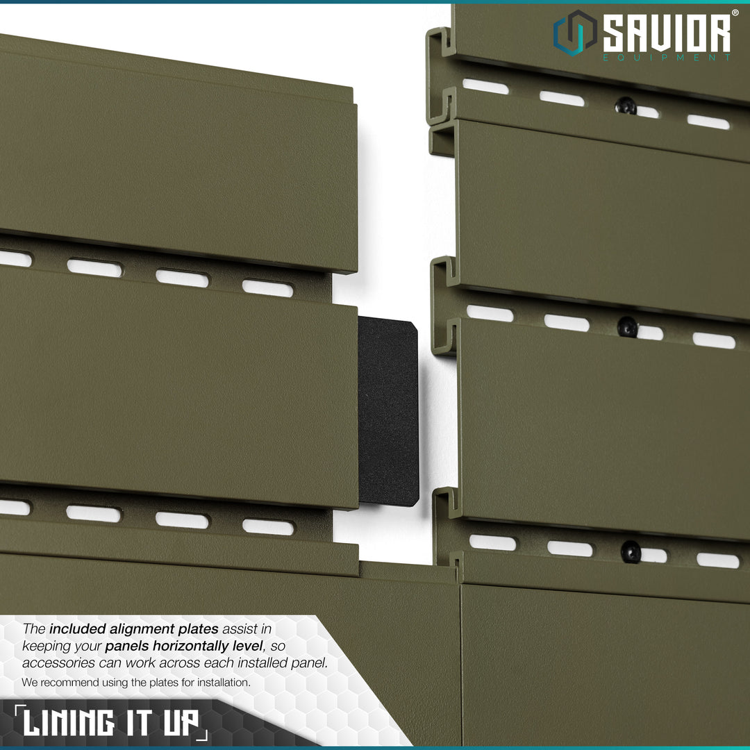 Lining It Up - The included alignment plates assist in keeping your panels horizontally level, so accessories can work across each installed panel. We recommend using the plates for installation.#color_od-green