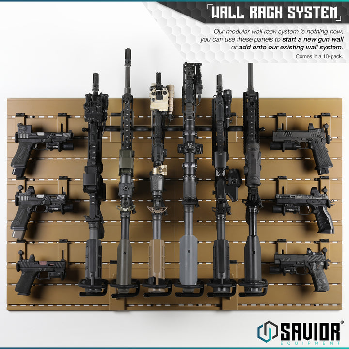 Wall Rack System - Our modular wall rack system is nothing new; you can use these panels to start a new gun wall or add onto our existing wall system. Comes in a 10-pack.#color_ral-8000-tan