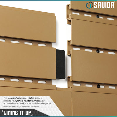 Lining It Up - The included alignment plates assist in keeping your panels horizontally level, so accessories can work across each installed panel. We recommend using the plates for installation.#color_ral-8000-tan